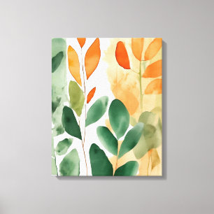 Lindos botânicos em verde e laranja, arte Canvas