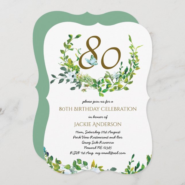 Lindos convites de aniversário para 80 de  Wo/Man (Frente/Verso)