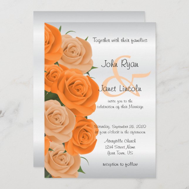 Lindos Convites para Casamento de Flor de Rosa Lar (Frente/Verso)