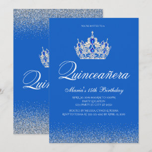 Lindos convites para Quinceanera Azul e Prata