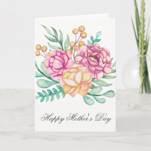 Lindos Florais em Aquarela Cartão do Dia das Mães