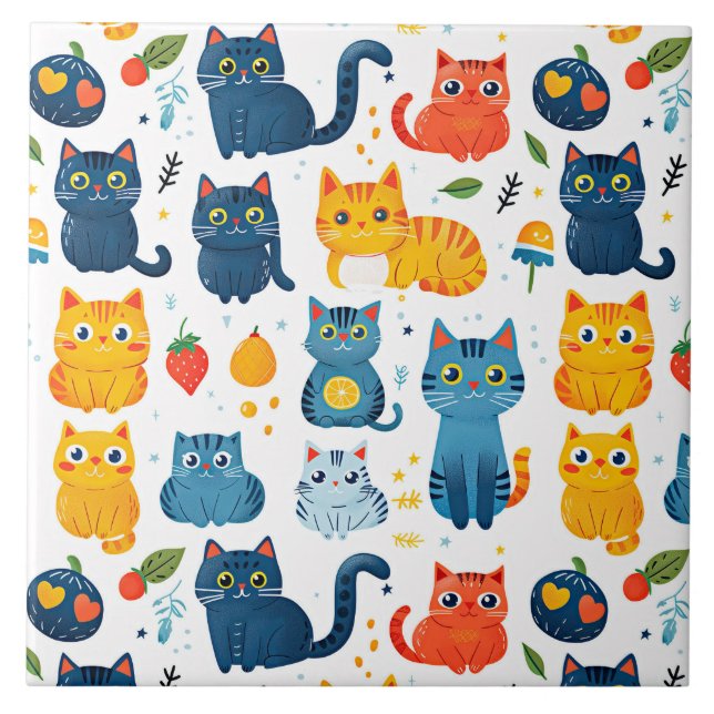 Lindos gatos kawaii brincando com brinquedos branc (Frente)