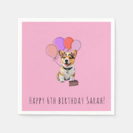 Lindos Guardanapos de Aniversário Corgi Rosa Perso
