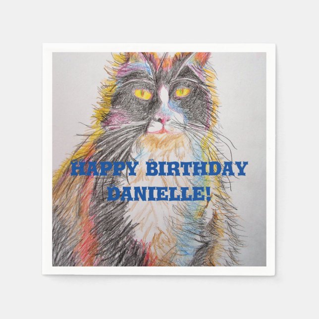 Lindos guardanapos decorativos com gato de smoking (Frente)