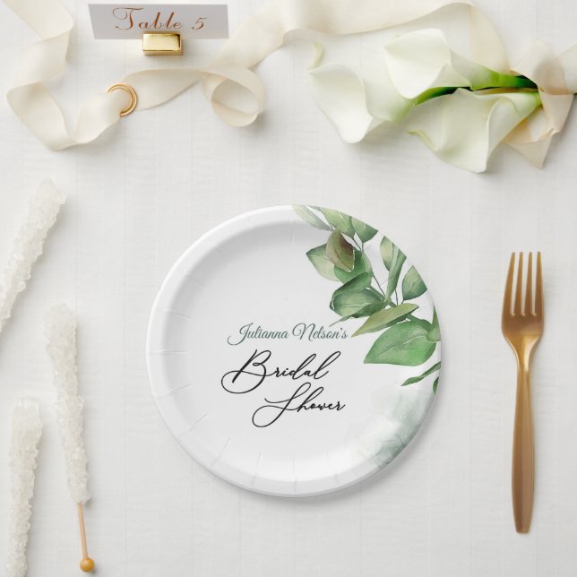 Lindos pratos de papel de verde à aguarela (Casamento)