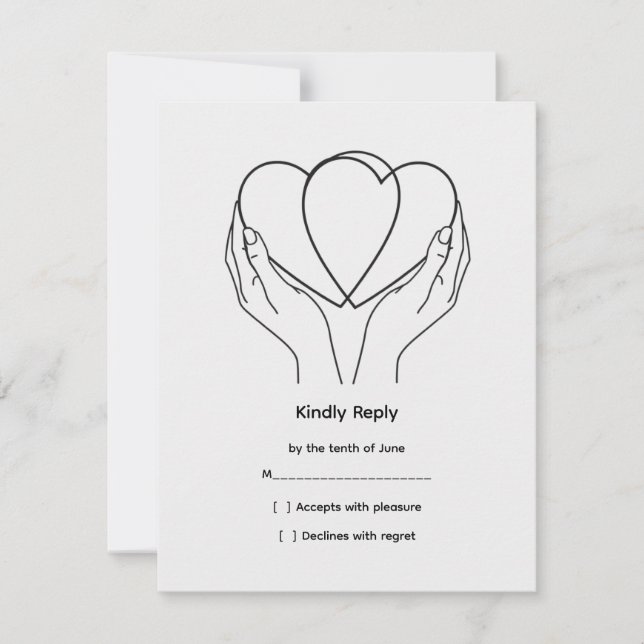 Line Art Hearts & Hands Wedding RSVP Card (Frente)