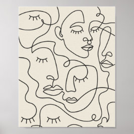Line Art Many Faces Poster