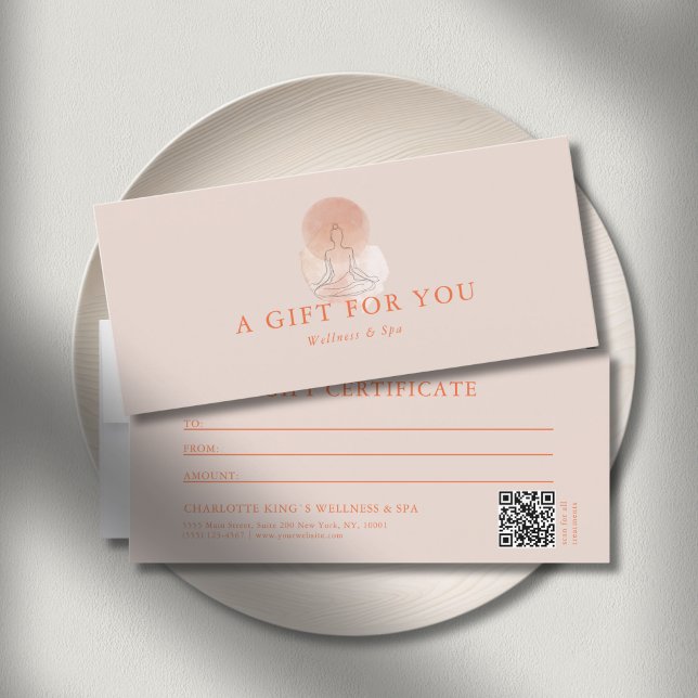 Line Art Yoga Woman QR Code Gift Certificate (Custom Minimal Line Art Woman Yoga Meditation QR Code Gift Certificate)