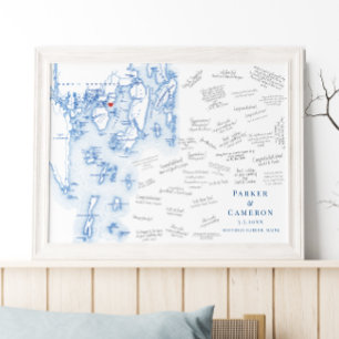 Linekin Bay Resort Weding Blue Guest Book Poster