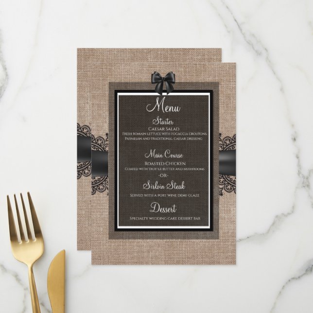 Linen e preto de rendas, burlap branco, menu Lenin (Frente/Verso In Situ)
