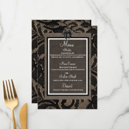 Linen e preto de rendas, burlap branco, menu Lenin