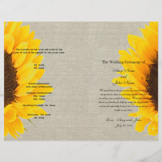 Linen Sunflower Rustic | Programa Casamento (Frente)