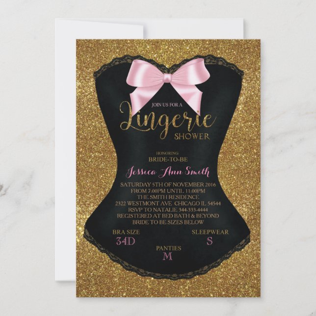 Lingerie chá bachelorette - convite dourado (Frente)