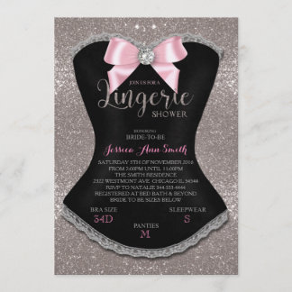 Lingerie chá bachelorette convite prata