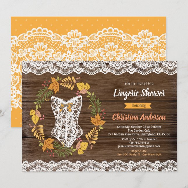 Lingerie de convite para chás outono (Frente/Verso)