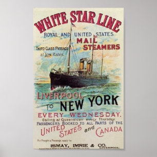 Linha branca poster de viagens da estrela do