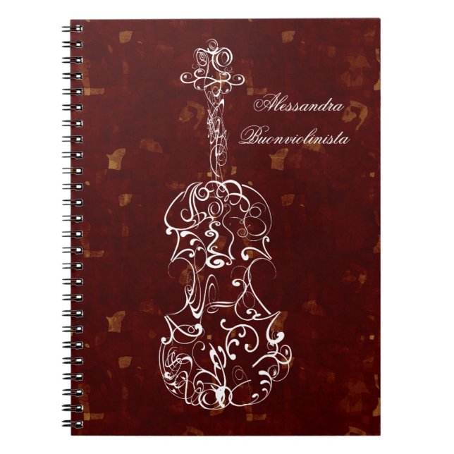 Linha branca violino no caderno espiral vermelho (Frente)