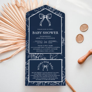 Linha de Arte Azul Marinho Coquete Laço Baby Showe