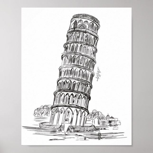 Linha de arte da Torre Pisa, Itália Art poster (Frente)