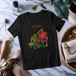 Linha de Arte Neon no Piano Camiseta Musical Vib