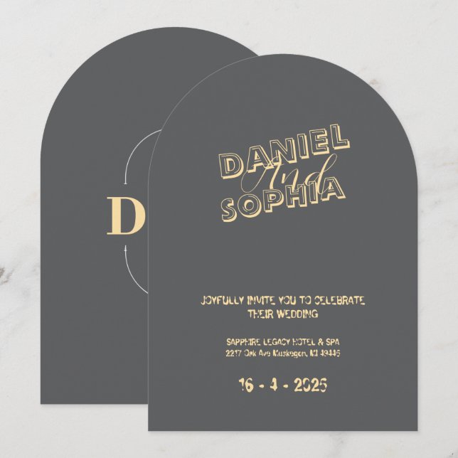 Linha de ouro do cartão de convite para casamento  (Frente/Verso)