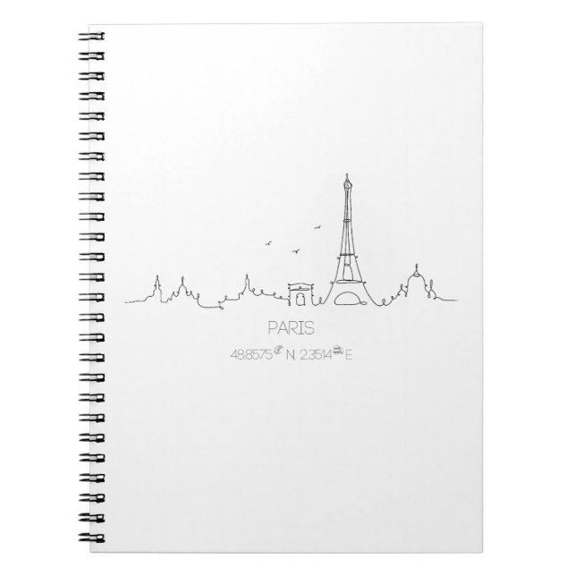 Linha do horizonte de Paris com caderno de coorden (Frente)