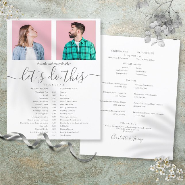 Linha do Tempo de Programação de Casamento de Foto (Elegant Script Photo Wedding Schedule Timeline)