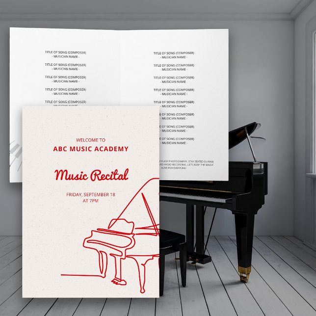 Linha Grande Piano Música Considerando Convite (Line Grand Piano Music Recital Program Invitation)