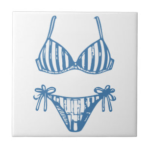 Linha Mínima de Bikini Arte Azul Contorno
