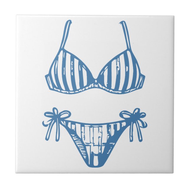 Linha Mínima de Bikini Arte Azul Contorno (Frente)