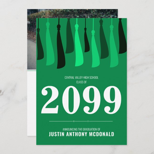 Linha Verde do Convite à Graduação de Fotos em Tas (Frente/Verso)