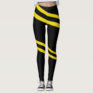 Linhas amarelas duplas desenhadas Leggings