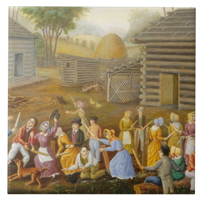 Linho que Scutching a abelha, 1885 (óleo no (Frente)