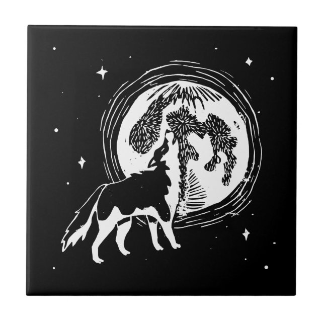 Linocut da lua do Rouco preto e branco (Frente)