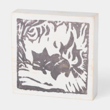 Linocut impressão "Sleepy Campfire Fox"