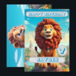 Lion Birthday Card Personalizado Kids Nome Idade<br><div class="desc">Celebre a alegria que seu filho traz à sua vida com este Cartão de Aniversário do Leão. Personalizado com seu nome e idade, este cartão encapsula o amor e admiração que você tem pelo seu pequeno. Isto não é apenas um cartão de aniversário, é uma aventura cheia de amor projetada...</div>