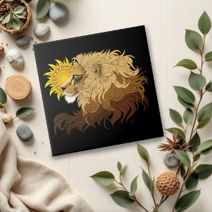 Lion Black Yellow Mandala Sun