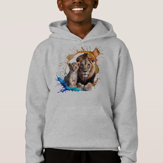Lion Cub Paint Splatter Pullover Hoodie - Boys  (Frente)