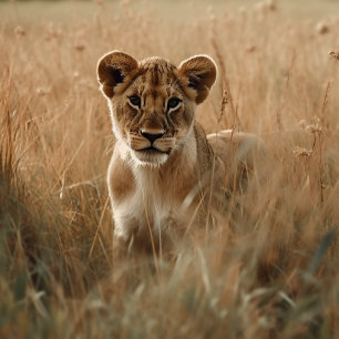 Lion Cub Pionando Através Do Quebra-cabeça De Vidr