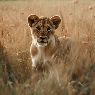 Lion Cub Pionando Através Do Quebra-cabeça De Vidr
