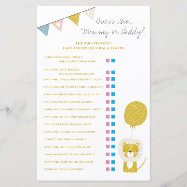 Lion Dourado Adivinha Quem Mamãe / Jogo do Chá de  (Frente)