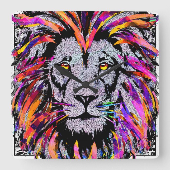 Lion Face - Relógio de Parede de Desenhos de Leão  (Frente)