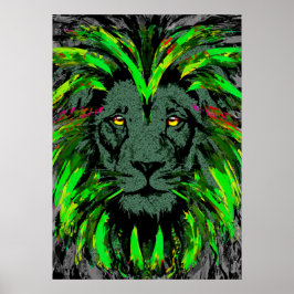 Lion Head Poster Art | Poster de leão verde