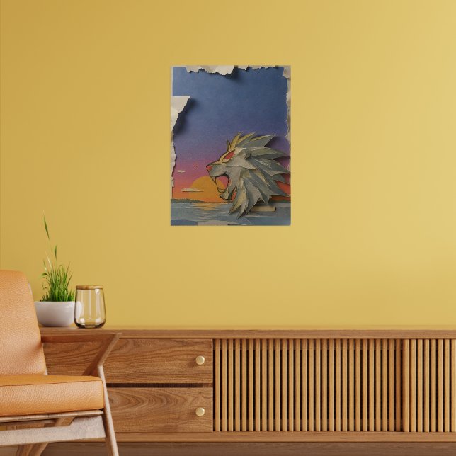 Lion Paper Cut Art Poster - Fierce 3D Animal Wall (Sala de Estar 2)