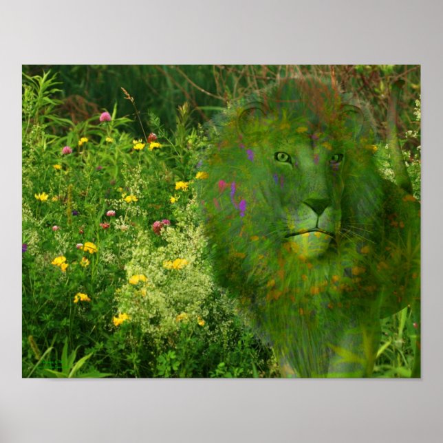 Lion Wildflower Fantasy Art Poster (Frente)
