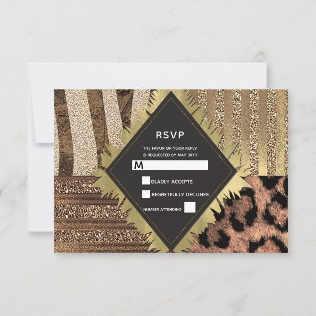 Lioness Safari Jungle Glam Modern Wedn RSVP (Frente)