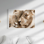Lions Love Safari Animais Fotografia Poster<br><div class="desc">Capture a beleza da natureza com o Poster de Fotografia dos Animais Safari "Lions Love". Esta poster de paisagem impressionante apresenta um momento tenebroso entre um leão macho e fêmea, seus olhos suavemente fechados à medida que se unem em uma mostra de afeto e de profunda conexão. O retrato de...</div>