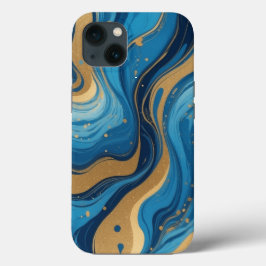 Líquido azul com gotas e ouro