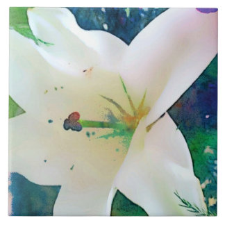 Lírio da aguarela 6"" azulejo x6 ou Trivet