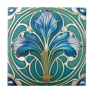 Lírio Estilizado Art Déco Azul 2